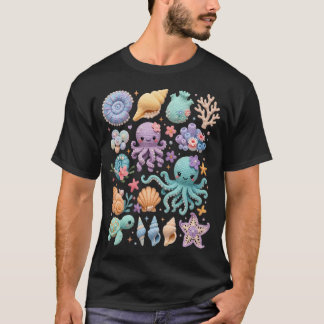 Camiseta Vida Marina Coquetas Medusas Pulpo Playa Kawaii