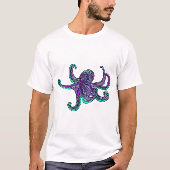 Camiseta Vida marina verde azulada púrpura del océano del (Anverso)
