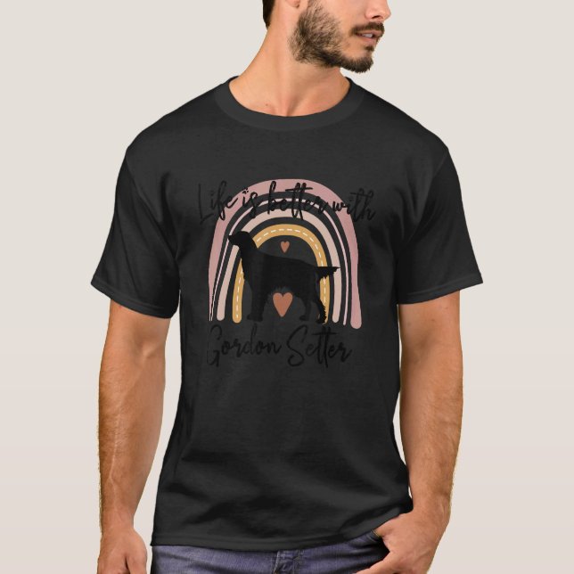 Camiseta Vida Mejor Gordon Setter Mujeres Perro Arcoiris (Anverso)