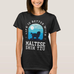 Camiseta Vida Mejor Maltesa Shih Tzu Vintage Blue Dog Mom