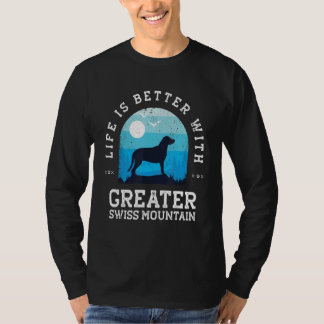 Camiseta Vida Mejor Mayor Montaña Suiza Vintage Azul Perro