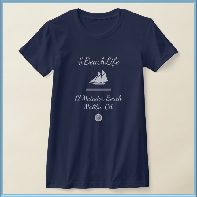Camiseta Vida Náutica en la Playa del Personalizable Azul (Subido por el creador)