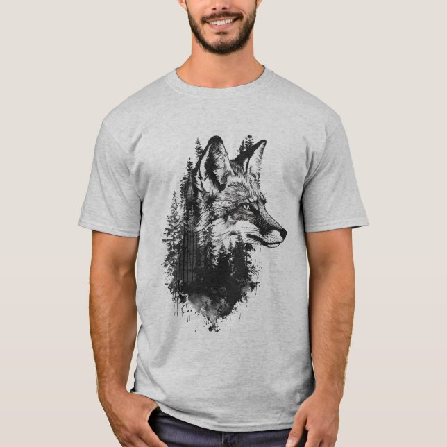 Camiseta Vida silvestre de lobo de doble exposición (Anverso)