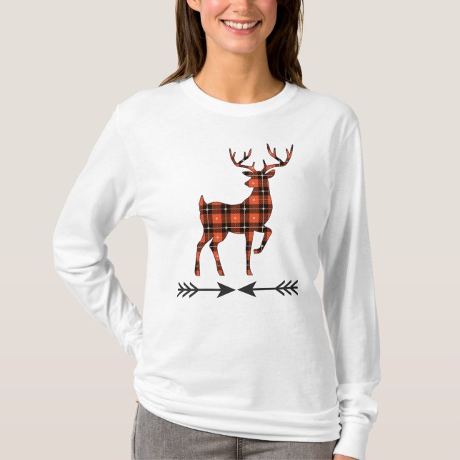 Camiseta Vida silvestre rusa Red Black Gold Plaid Deer (Anverso)