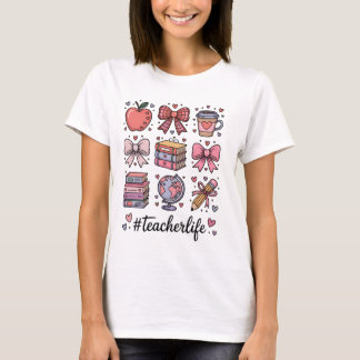 Camiseta #VidaDeMaestra Lindo lazo rosa coquette suministro