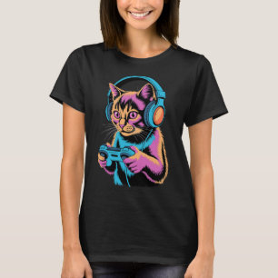 Camiseta Vídeo Divertido de Gatos Jugando Videojuegos Gato