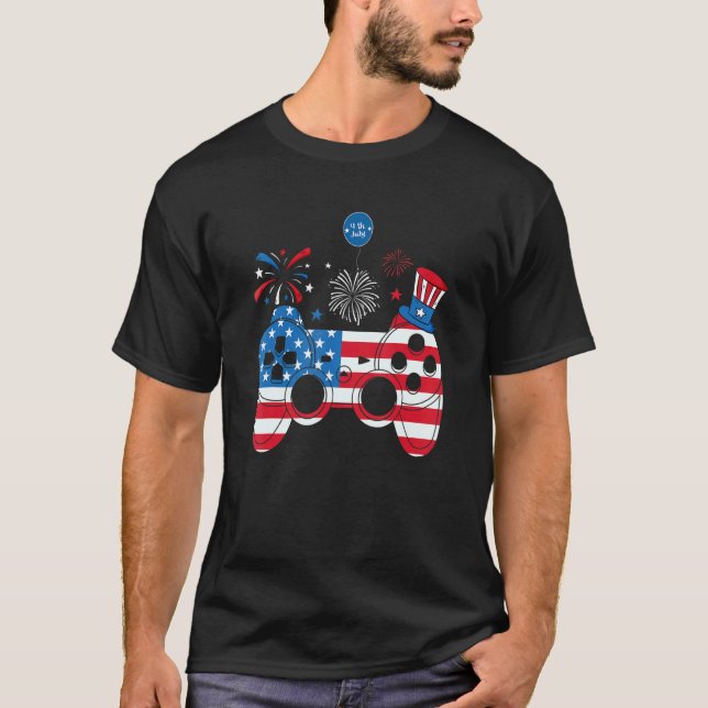 Camiseta Video Game 4 Of July Controller American Flag Ki (Anverso)