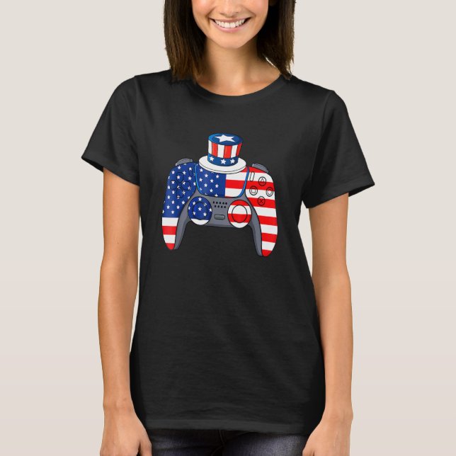 Camiseta Video Game 4 Of July Controller American Flag Ki (Anverso)