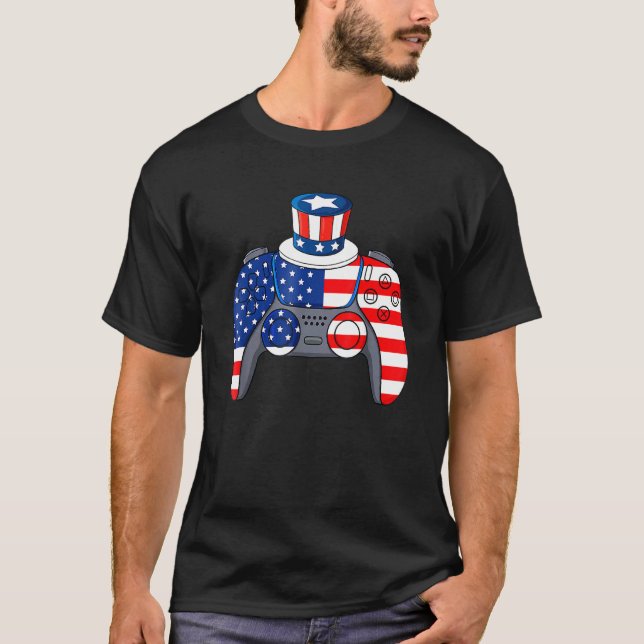 Camiseta Video Game 4 Of July Controller American Flag Ki (Anverso)