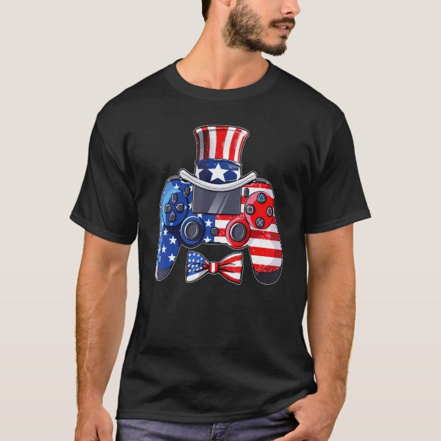 Camiseta Video Game 4 Of July Controller American Flag Ki (Anverso)