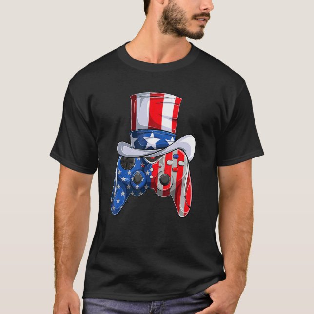 Camiseta Video Game 4 Of July Controller American Flag Ki (Anverso)