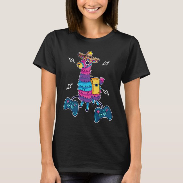 Camiseta Video Game Cinco de Mayo Llama Pinata and Game Con (Anverso)