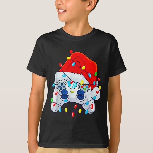 Camiseta Video Game Controller Christmas Santa Hat Gamer Bo (Anverso)