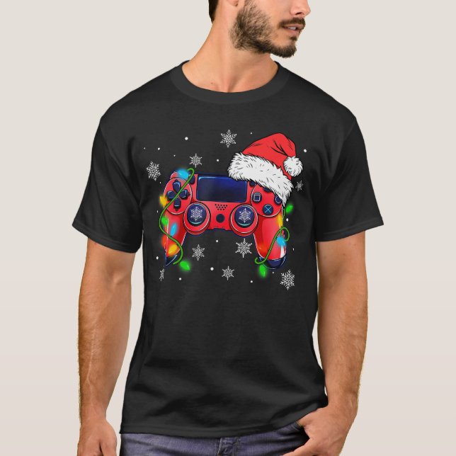 Camiseta Video Game Controller Christmas Santa Hat Gamer Bo (Anverso)