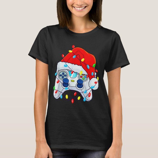 Camiseta Video Game Controller Christmas Santa Hat Gamer Bo (Anverso)
