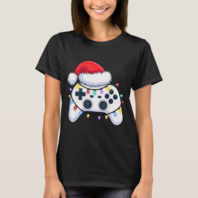 Camiseta Video Game Controller Christmas Santa Hat Gamer Bo (Anverso)