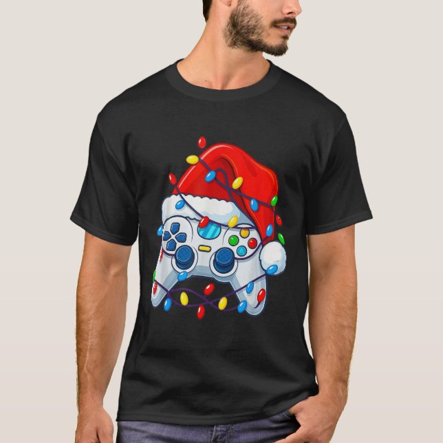 Camiseta Video Game Controller Christmas Santa Hat Gamer Fu (Anverso)