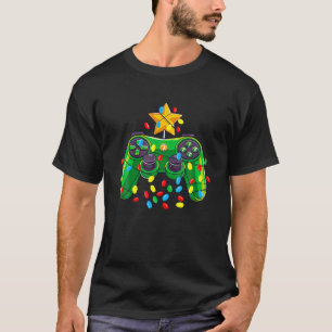 Camiseta Video Game Controller Christmas Tree Lights Gamer