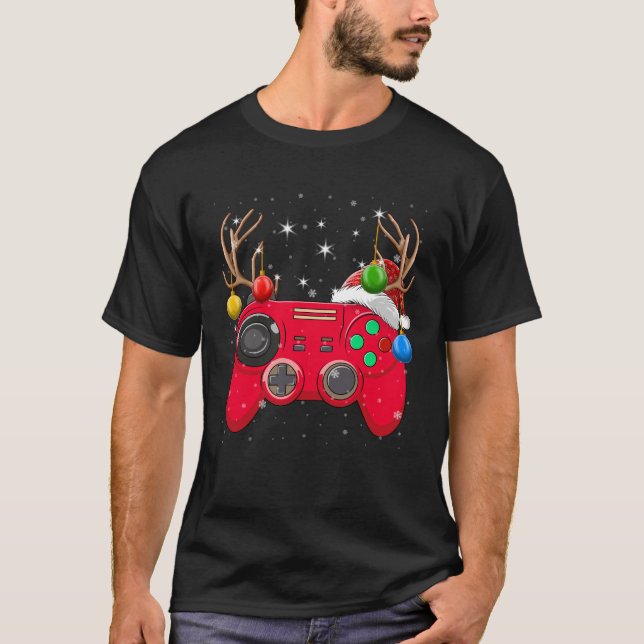 Camiseta Video Game Controller Christmas Tree Lights Gamer (Anverso)