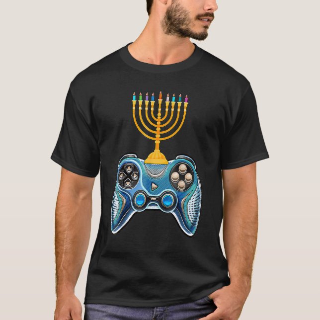 Camiseta Video Game Controller Hanukkah 2022 Menorah Candle (Anverso)