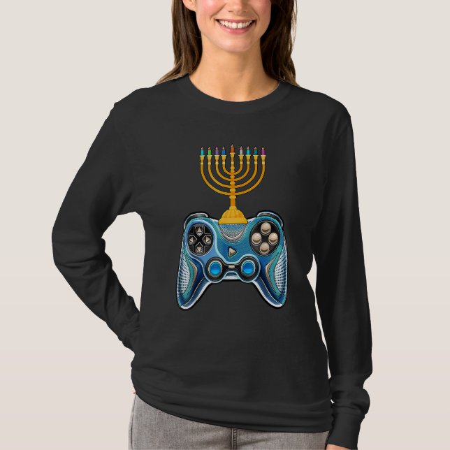 Camiseta Video Game Controller Hanukkah 2022 Menorah Candle (Anverso)