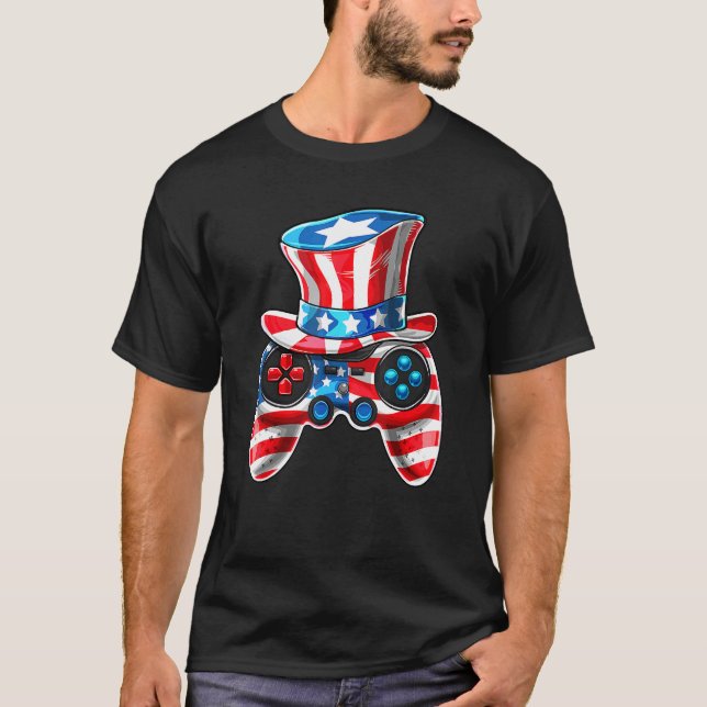 Camiseta Video Game Controller Hat American Flag 4th Of Jul (Anverso)