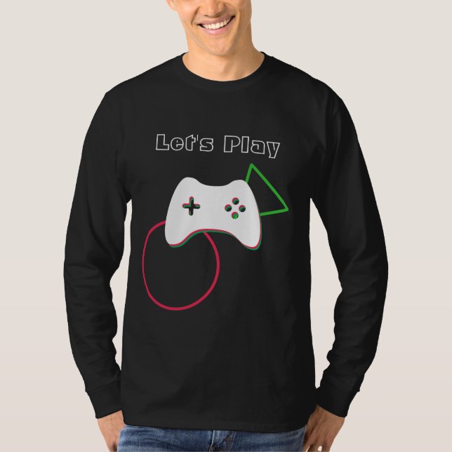 Camiseta Video Game Controller, Let's Play, Red & Green Art (Anverso)