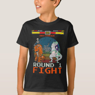 Camiseta Video Game Halloween T-rex Skeleton Mummy - Round