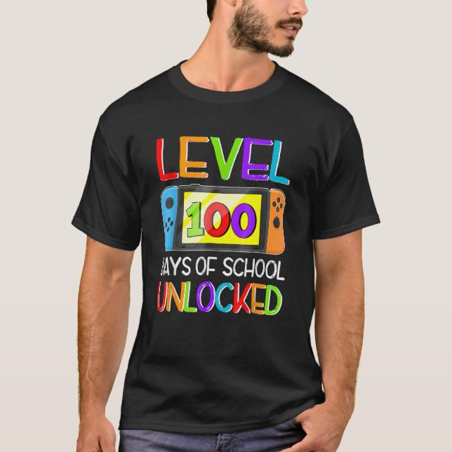 Camiseta Video Game Level 100 Days Of School Unlocked Gamer (Anverso)