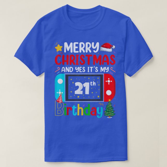 Camiseta Video Game Lover Merry Christmas Yes It's My 21th  (Diseño del anverso)