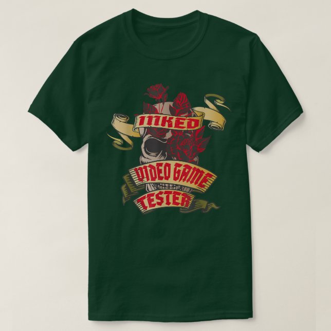Camiseta Video Game Tester Inked Skull & Red Roses Tattoo  (Diseño del anverso)