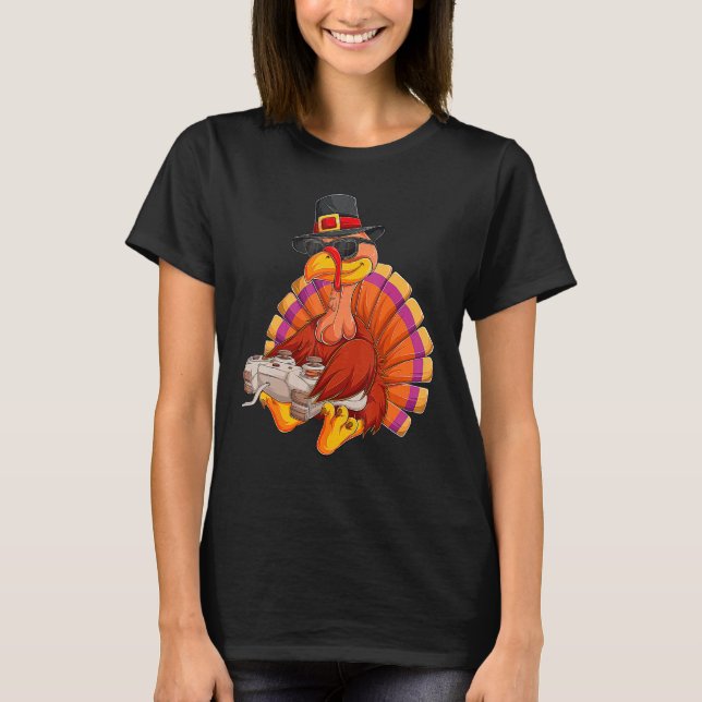 Camiseta Video Game Thanksgiving Turkey Gamer Boys Kids Tee (Anverso)