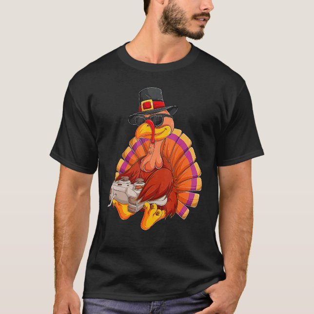 Camiseta Video Game Thanksgiving Turkey Gamer Boys Kids Tee (Anverso)