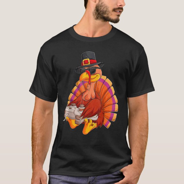 Camiseta Video Game Thanksgiving Turkey Gamer Boys Kids Tee (Anverso)