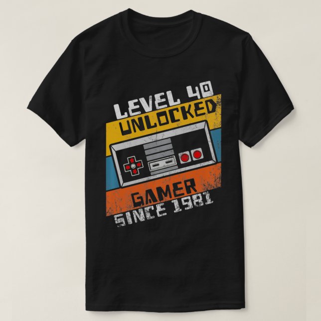 Camiseta Video Gamer 40º nivel de cumpleaños 40 desbloquead (Diseño del anverso)