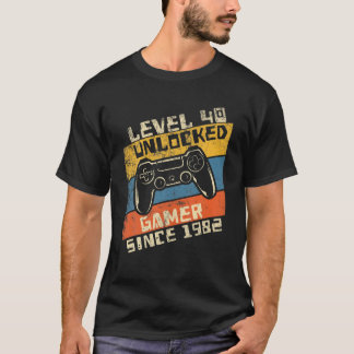 Camiseta Video Gamer 40Th Birthday Level 40 Unlocked 1982