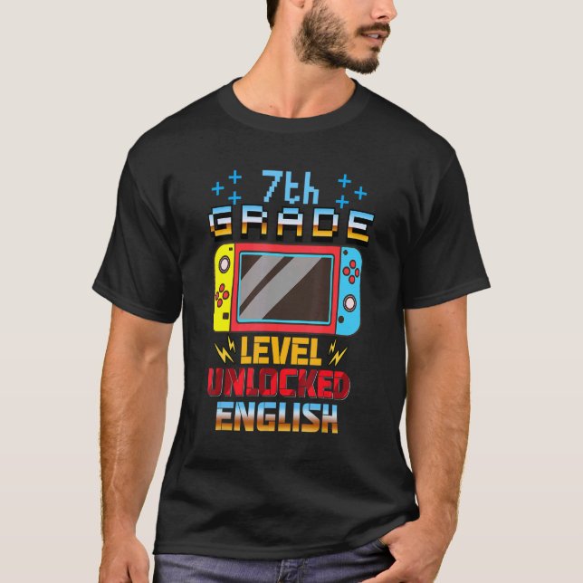 Camiseta Video Gamer 7º nivel Inglés desbloqueado de vuelta (Anverso)