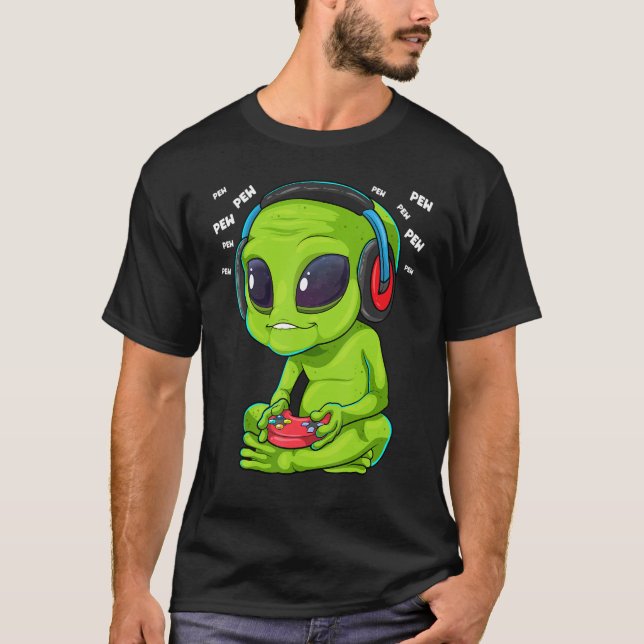 Camiseta Video Gamer Alien Gaming Ufo Pew Extraterrestre (Anverso)