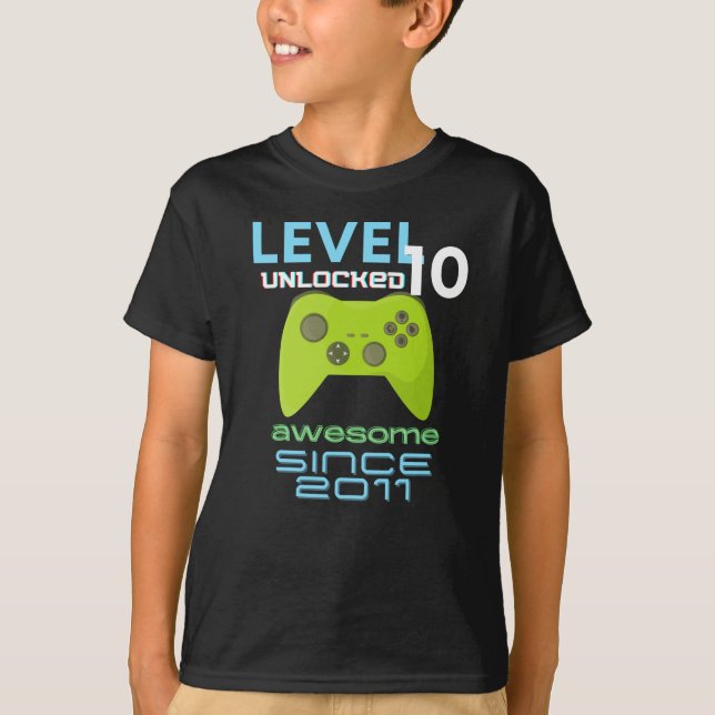 Camiseta Video Gamer de nivel 10 desbloqueado 2011 (Anverso)