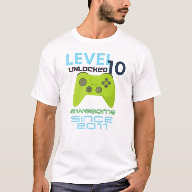 Camiseta Video Gamer de nivel 10 desbloqueado 2011 (Anverso)