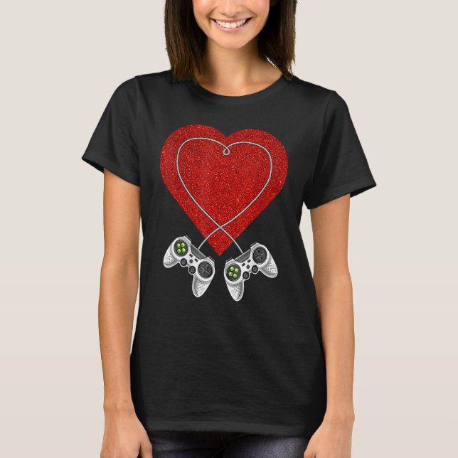Camiseta Video Gamer Heart Controller Valentine's Day Kids  (Anverso)