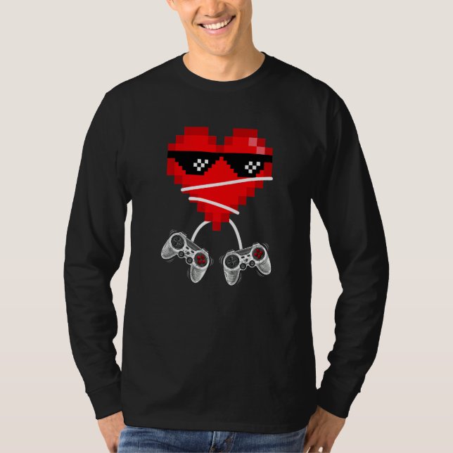 Camiseta Video Gamer Heart Controllers Valentines Day Boys  (Anverso)