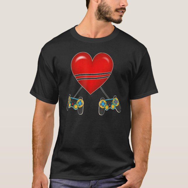 Camiseta Video Gamer Heart Controllers Valentines Day Love  (Anverso)