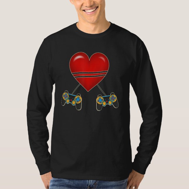 Camiseta Video Gamer Heart Controllers Valentines Day Love  (Anverso)