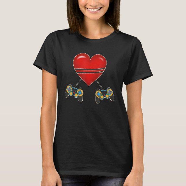 Camiseta Video Gamer Heart Controllers Valentines Day Love  (Anverso)
