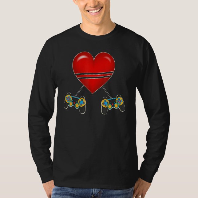Camiseta Video Gamer Heart Controllers Valentines Day Love  (Anverso)