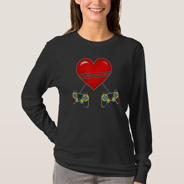 Camiseta Video Gamer Heart Controllers Valentines Day Love  (Anverso)