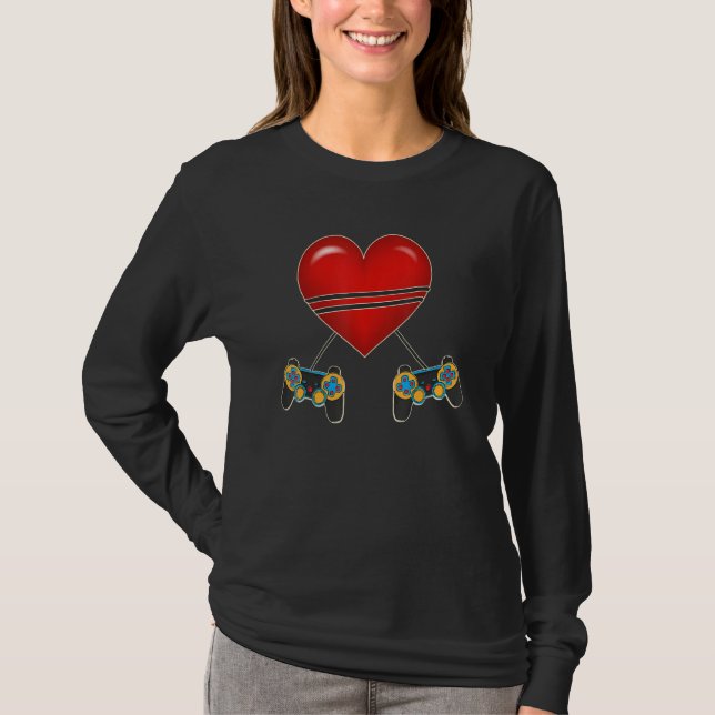 Camiseta Video Gamer Heart Controllers Valentines Day Love  (Anverso)
