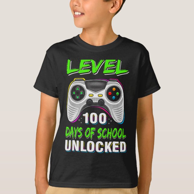 Camiseta Video Games Level 100 Days Of School Unlocked Stud (Anverso)