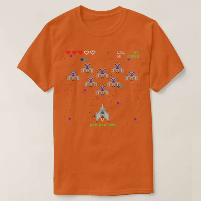 Camiseta Videojuego de arcade de espacio retro1 (Diseño del anverso)